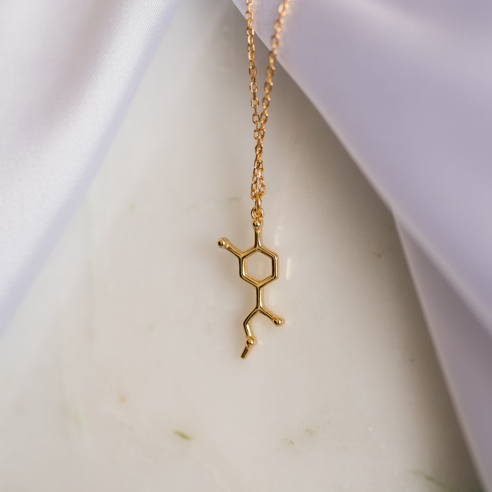 Adrenaline molecule necklace in gold - chemistry inspired jewellery for science lovers | My Chemical Gift