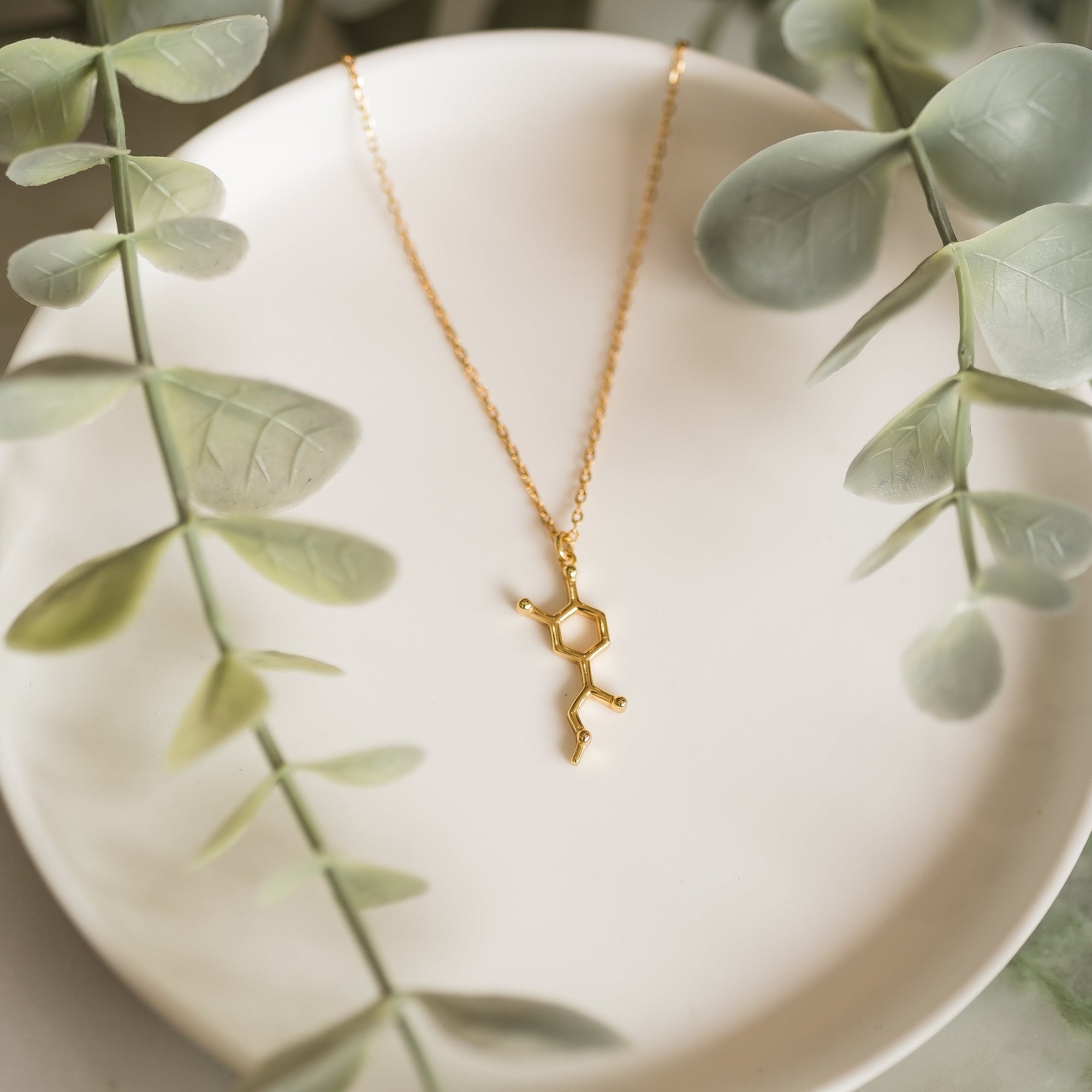 Adrenaline molecule necklace in gold - chemistry inspired jewellery for science lovers | My Chemical Gift