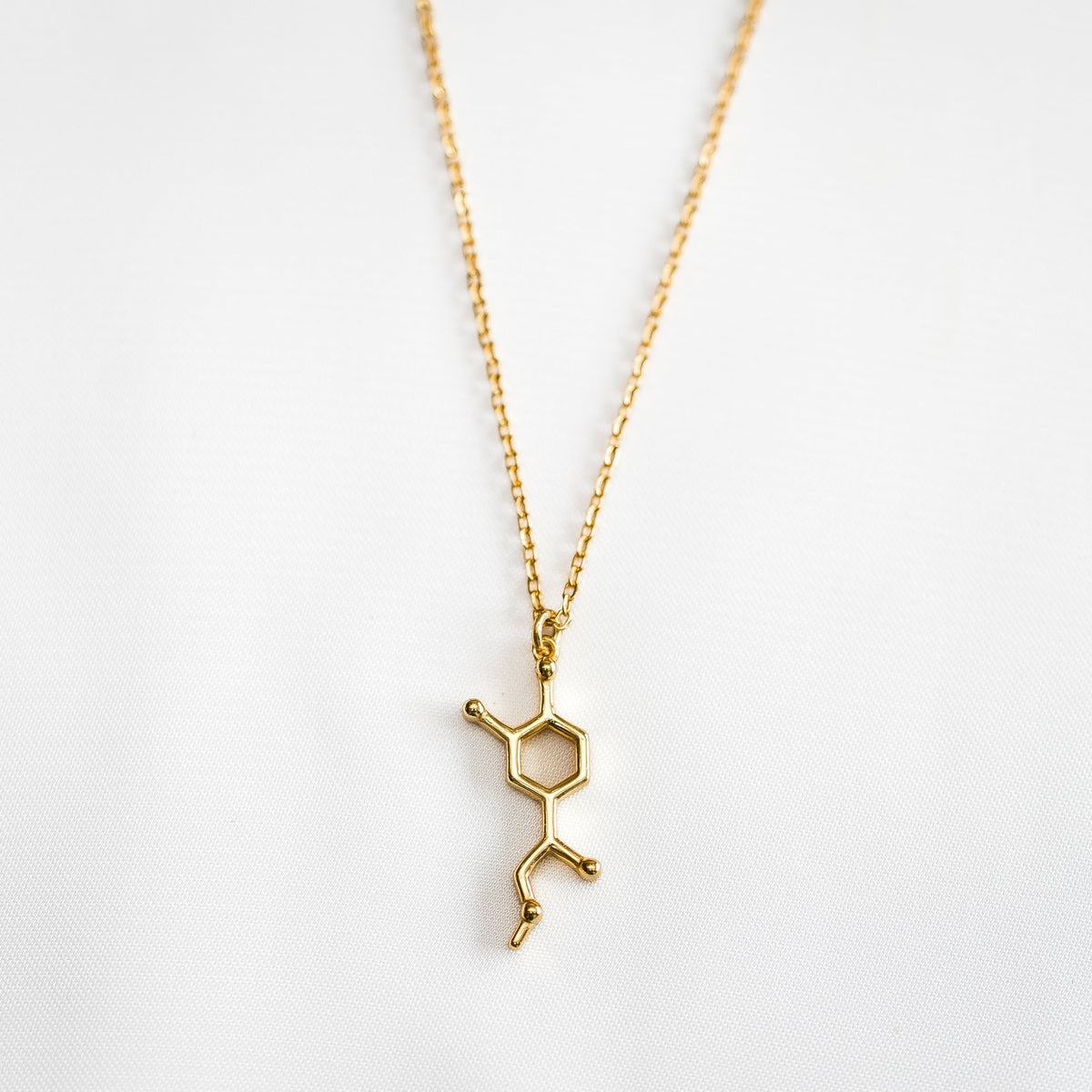 Adrenaline molecule necklace in gold - chemistry inspired jewellery for science lovers | My Chemical Gift