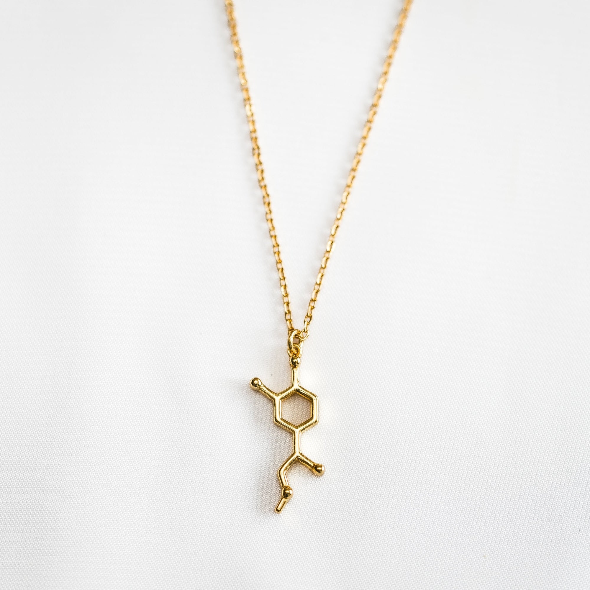 Adrenaline molecule necklace in gold - chemistry inspired jewellery for science lovers | My Chemical Gift