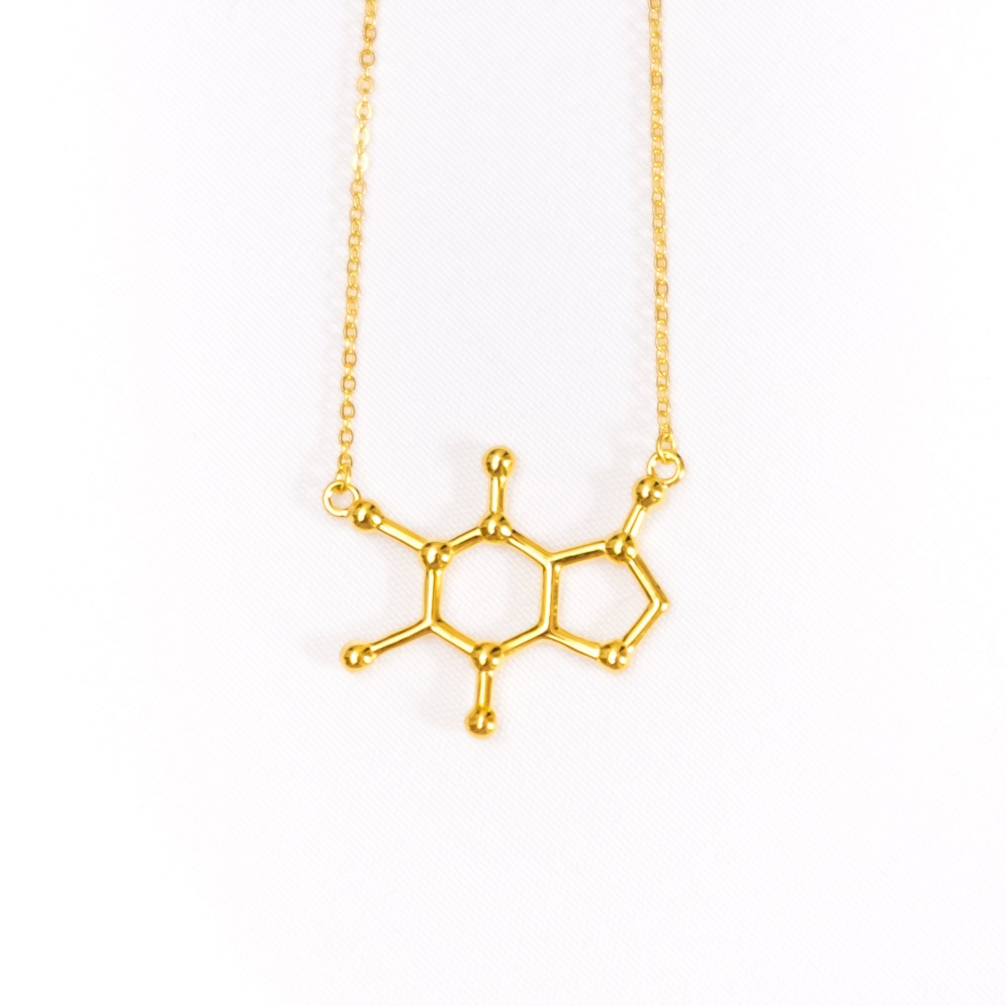 Caffeine molecule necklace in gold - science inspired jewellery gift for coffee lovers| My Chemical Gift