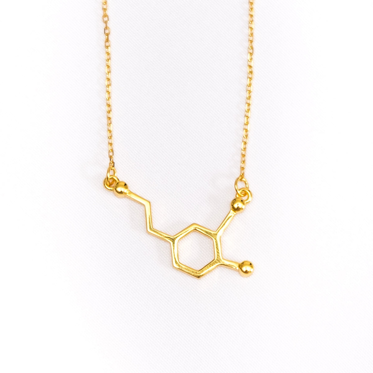Dopamine molecule necklace in gold - chemistry inspired jewellery for science lovers | My Chemical Gift