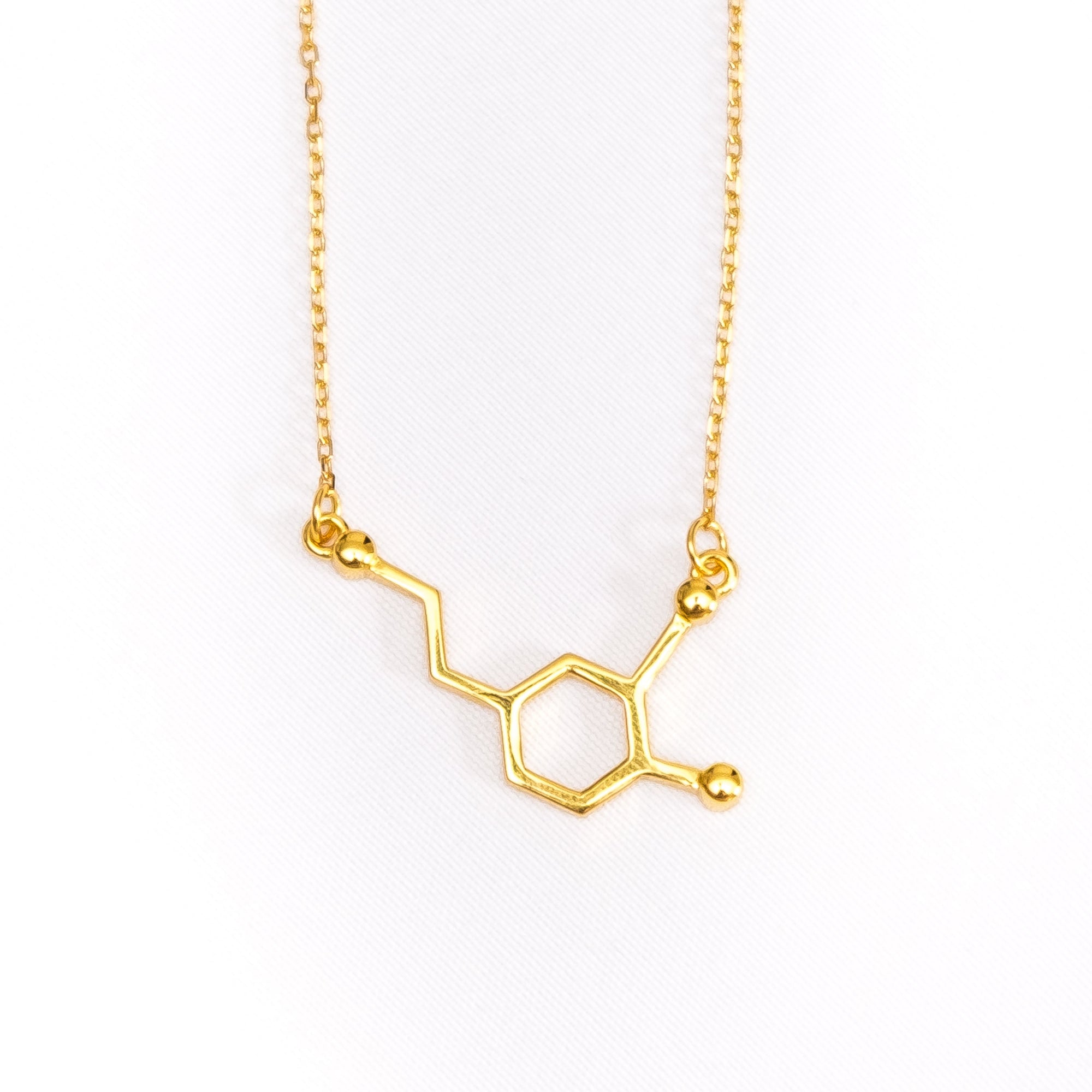 Dopamine molecule necklace in gold - chemistry inspired jewellery for science lovers | My Chemical Gift