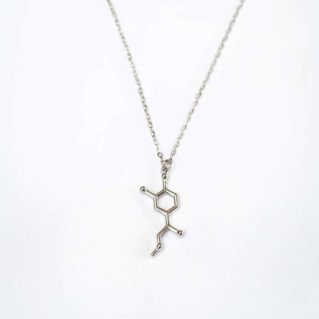Adrenaline molecule necklace in silver - chemistry inspired jewellery gift for science lovers | My Chemical Gift
