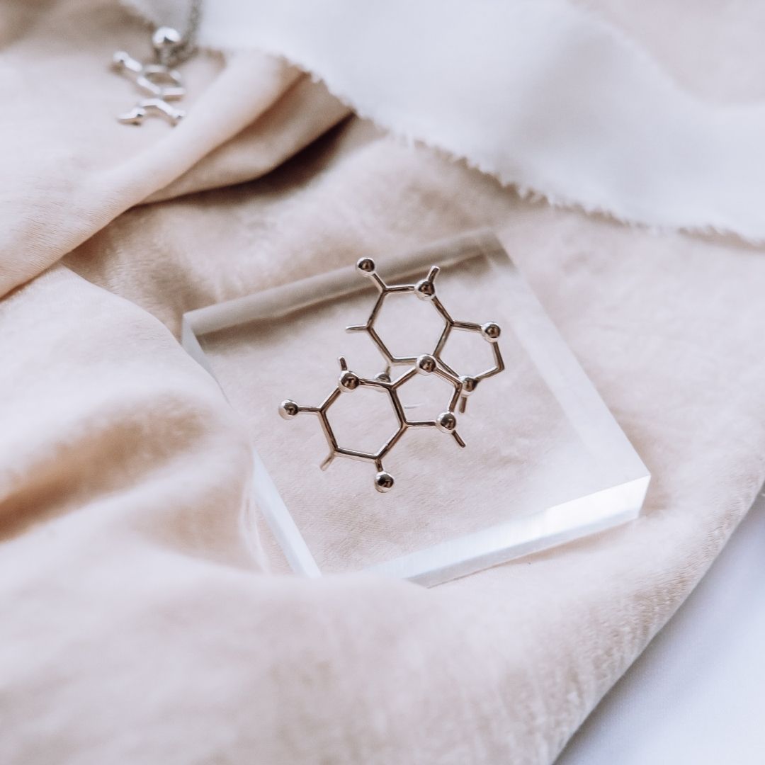 Caffeine molecule earrings in silver - chemistry inspired jewellery gift for coffee lovers | My Chemical Gift