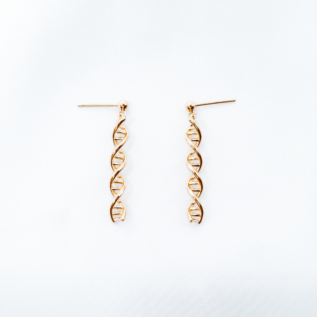 DNA double helix earrings in gold - chemistry inspired jewellery gift for science lovers | My Chemical Gift