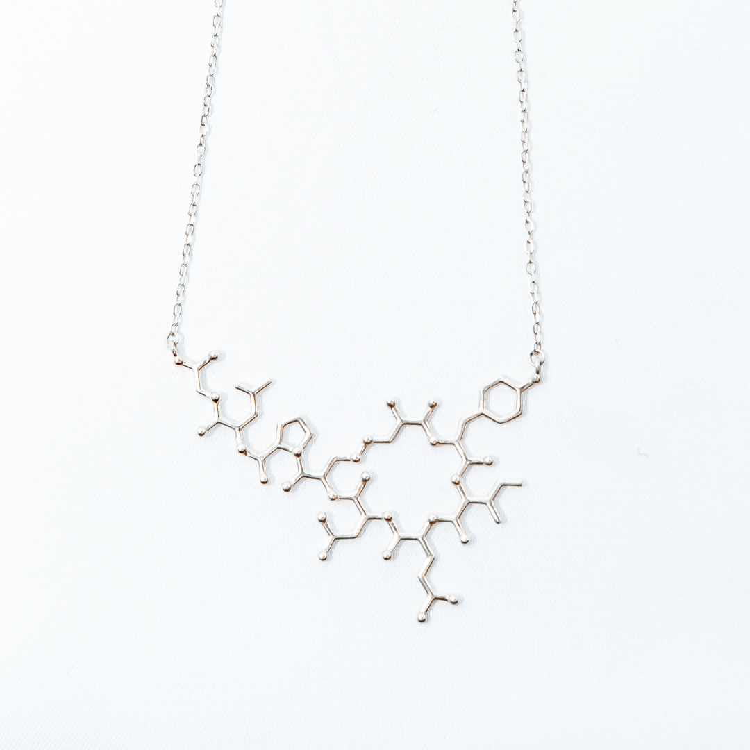 Oxytocin molecule necklace in silver - chemistry inspired jewellery gift for science lovers | My Chemical Gift