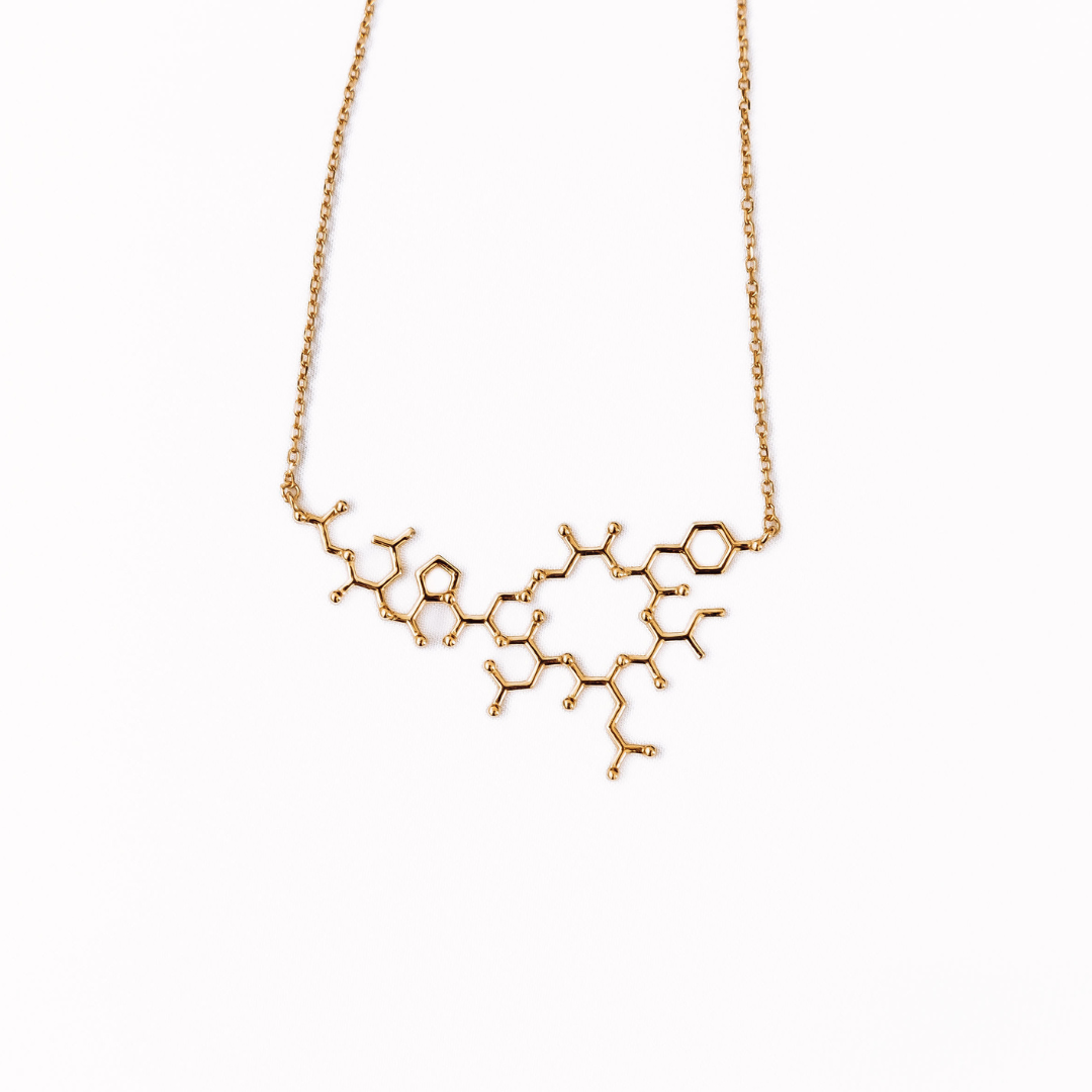 Oxytocin molecule necklace in gold - chemistry inspired jewellery gift for science lovers | My Chemical Gift