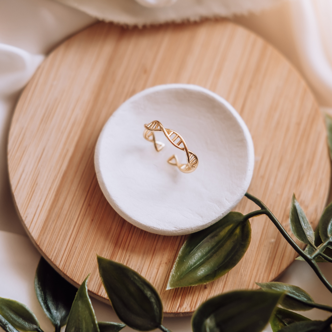 DNA double helix ring in gold - chemistry inspired jewellery gift for science lovers | My Chemical Gift