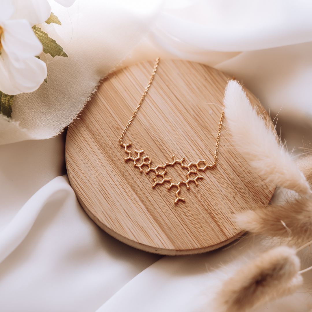 Oxytocin molecule necklace in gold - chemistry inspired jewellery gift for science lovers | My Chemical Gift