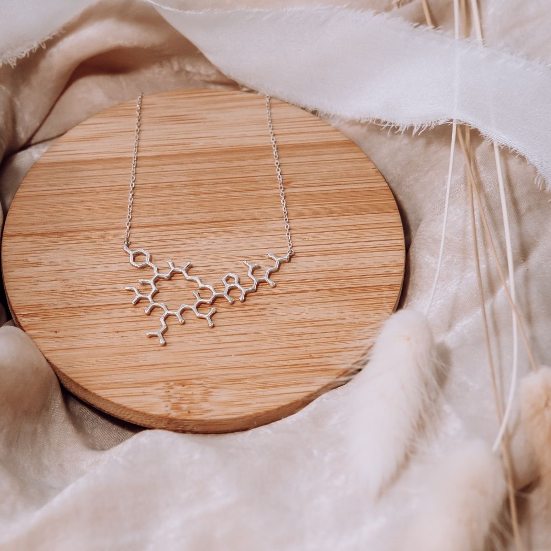 Oxytocin molecule necklace in silver - chemistry inspired jewellery gift for science lovers | My Chemical Gift