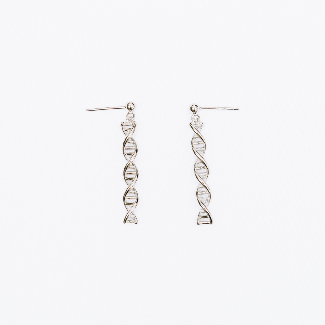 DNA double helix earrings in silver - chemistry inspired jewellery gift for science lovers | My Chemical Gift