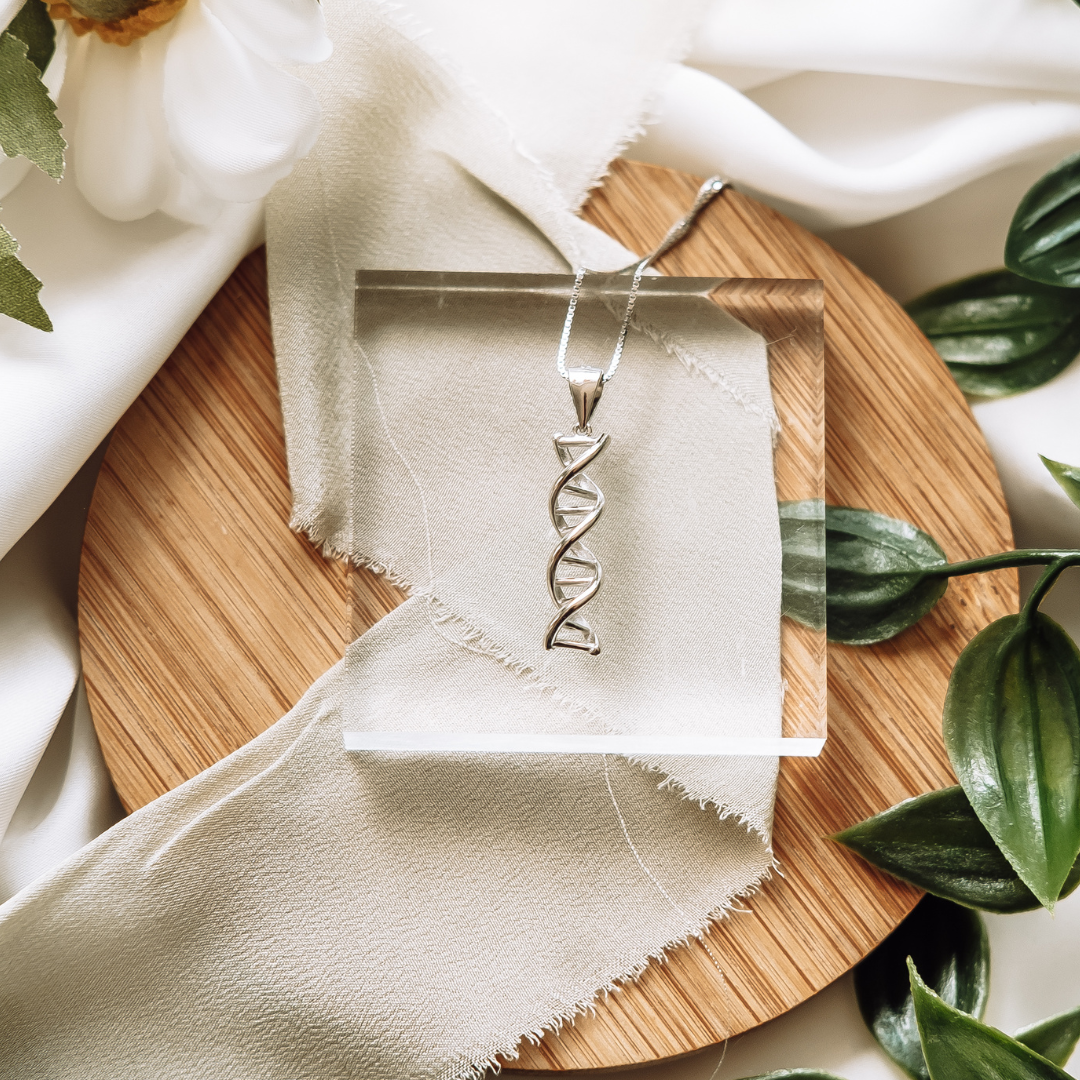 DNA double helix necklace in silver - chemistry inspired jewellery gift for science lovers | My Chemical Gift