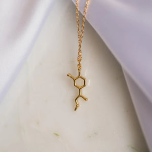 Adrenaline molecule necklace in gold - chemistry inspired jewellery for science lovers 