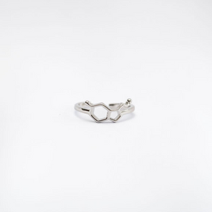 Serotonin molecule ring in silver - chemistry inspired jewellery for science lovers | My Chemical Gift