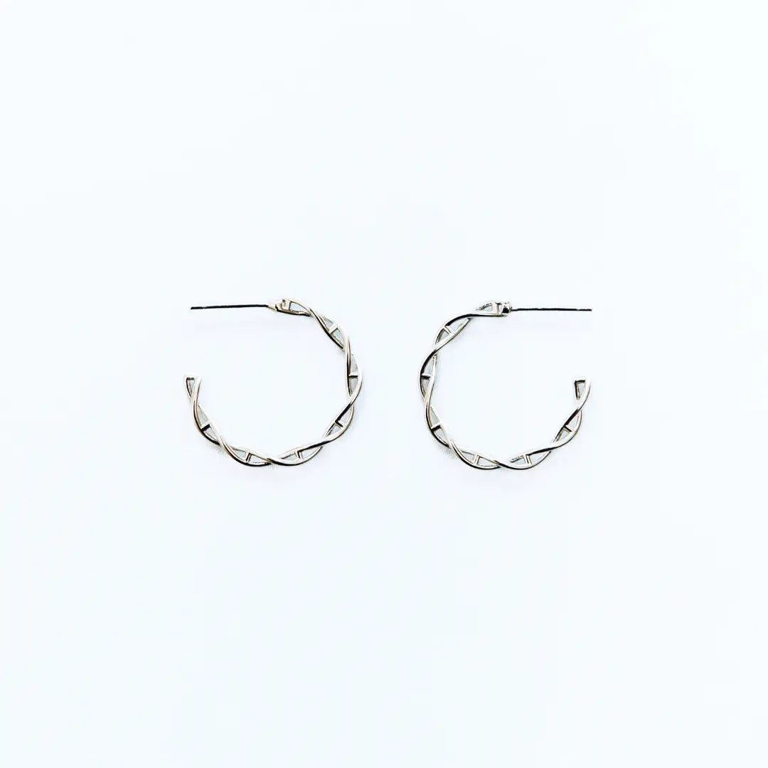 DNA double helix hoop earrings in silver - chemistry inspired jewellery for science lovers 