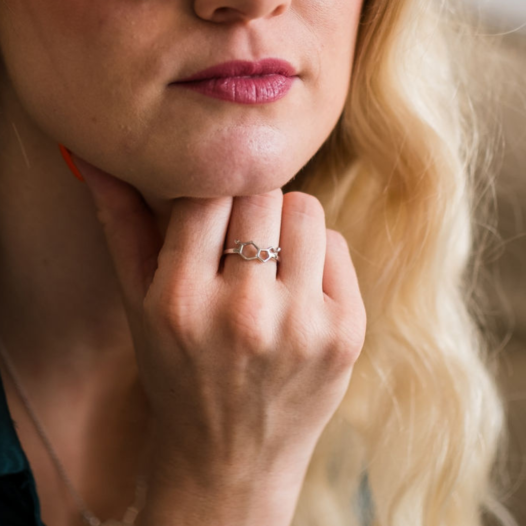 sterling silver serotonin molecule ring, adjustable size