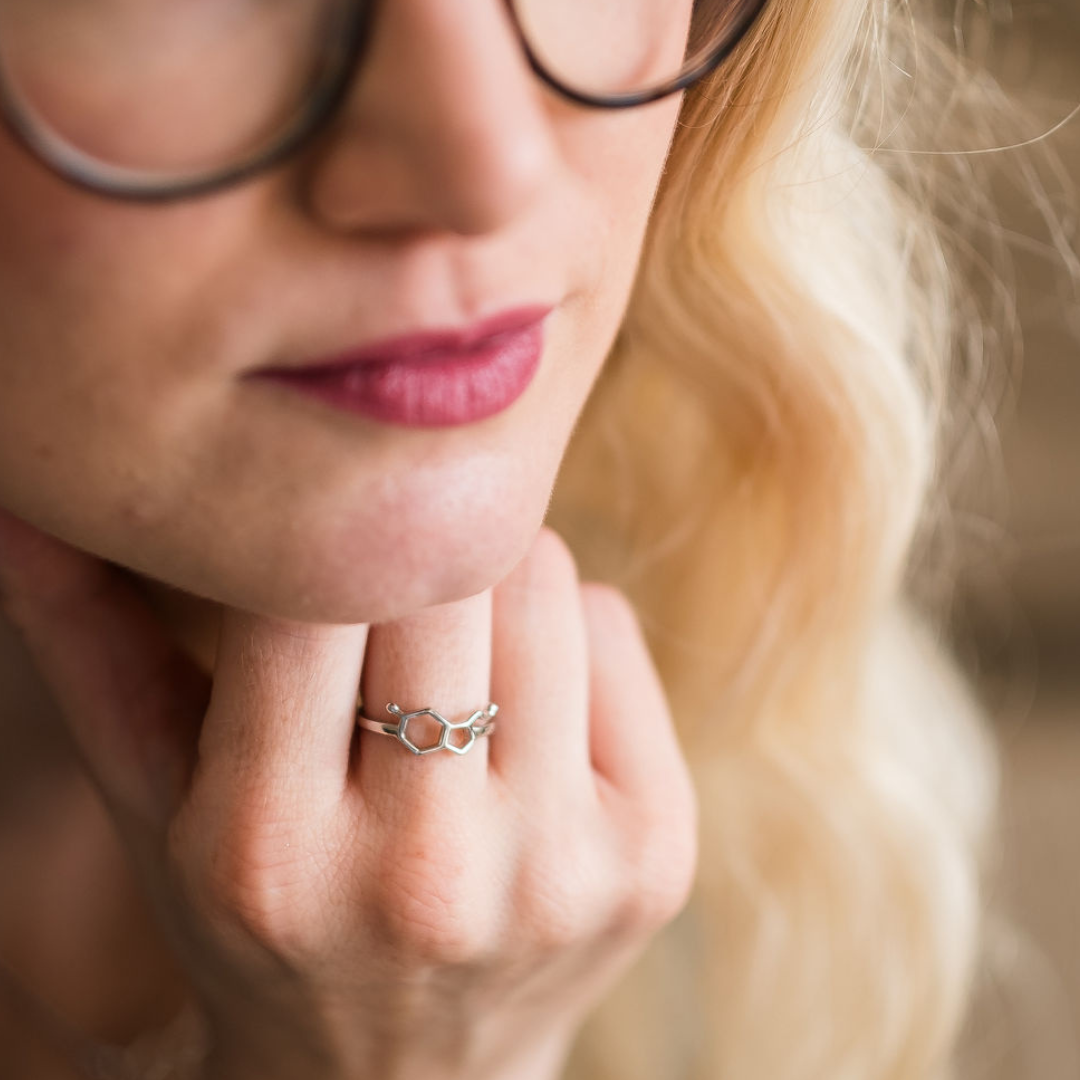 sterling silver serotonin molecule ring, adjustable size