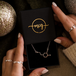 Silver adrenaline molecule necklace in MCG jewellery box