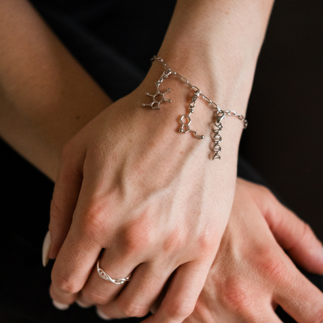 Silver DNA helix charm bracelet