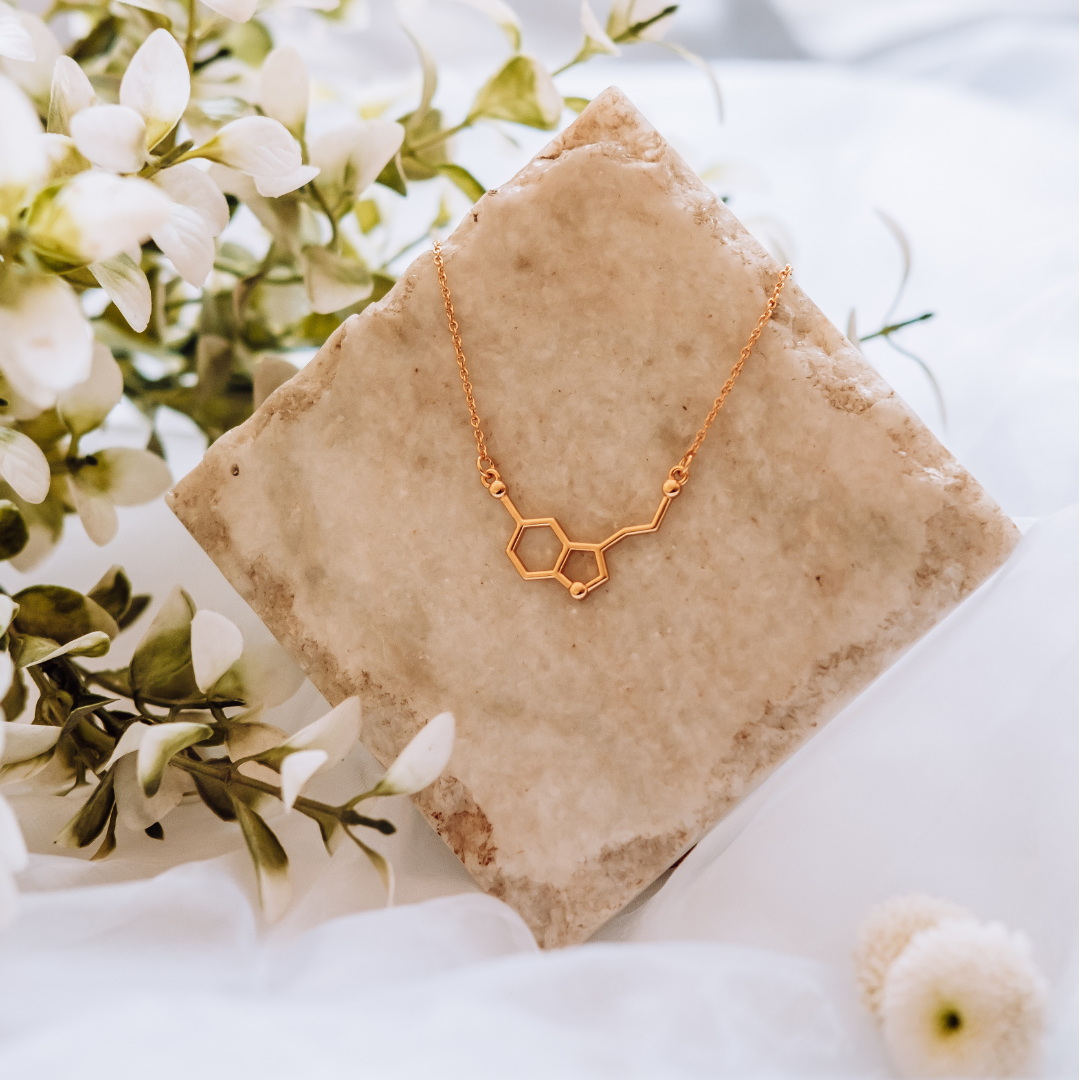 gold serotonin molecule necklace