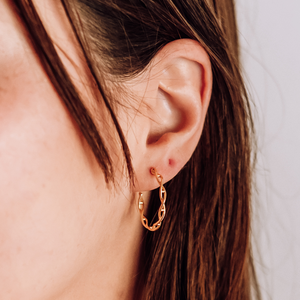 Gold DNA helix hoop earring