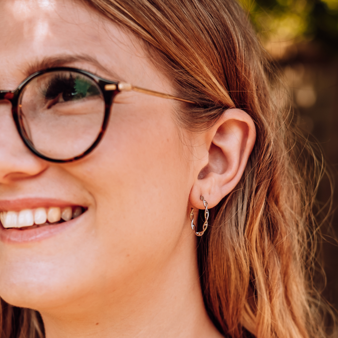 Silver DNA hoop earrings