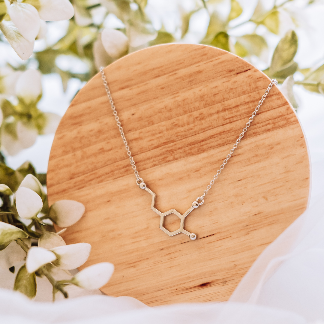 Sterling silver dopamine molecule necklace