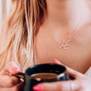 sterling silver caffeine molecule necklace with adjustable chain