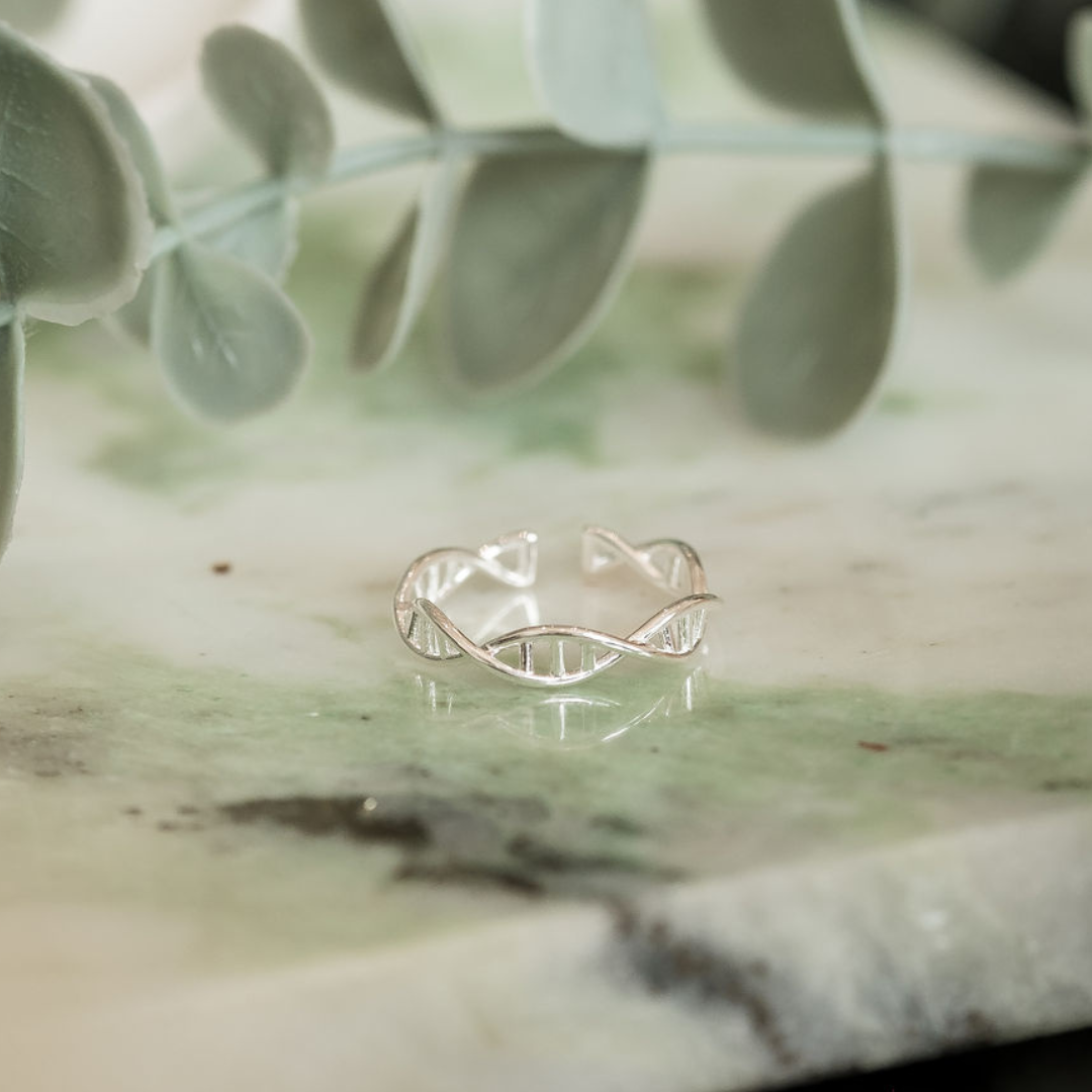 Silver DNA helix ring