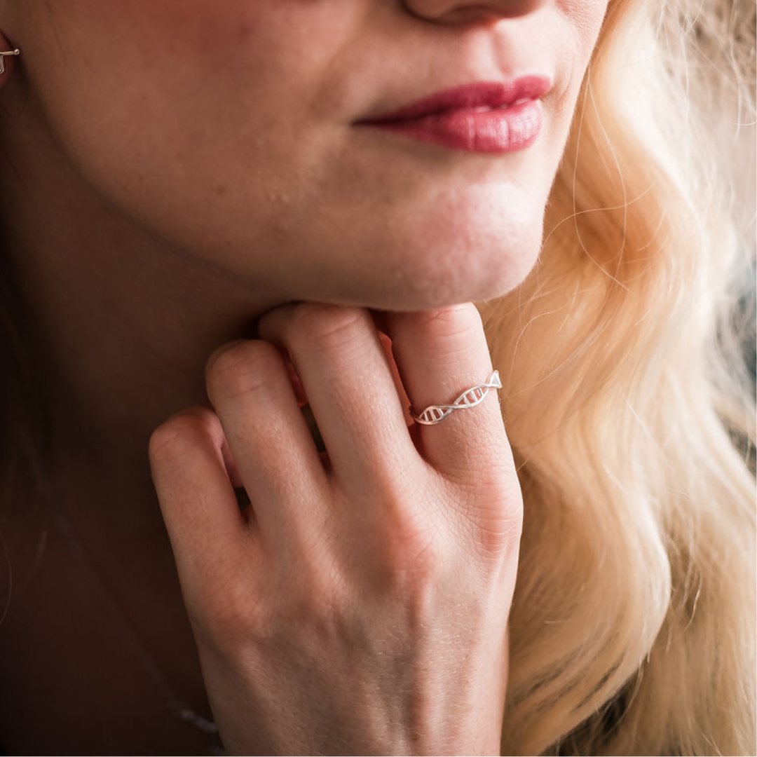 Silver DNA helix ring