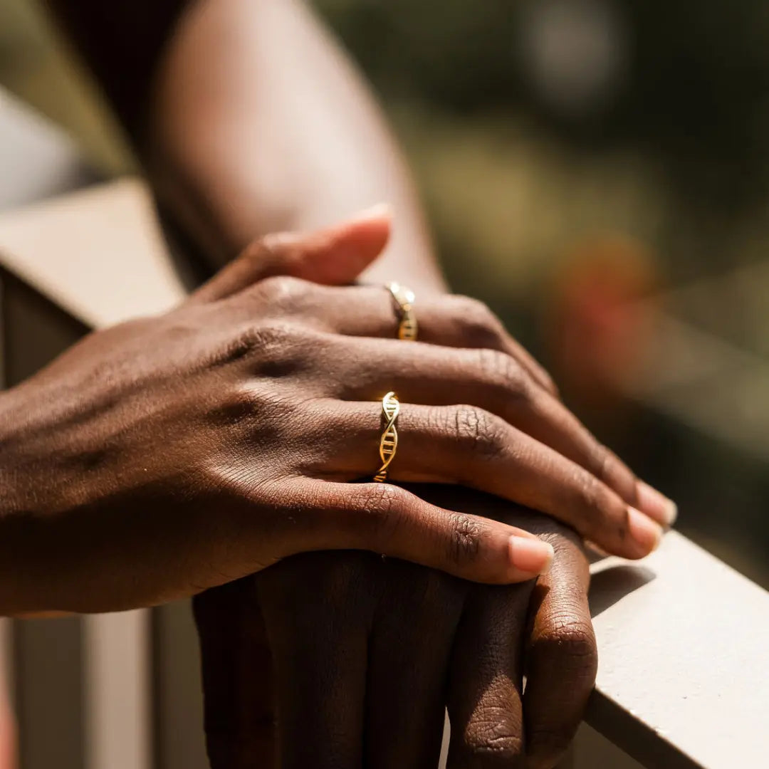 DNA double helix ring in gold - chemistry inspired jewellery gift for science lovers 