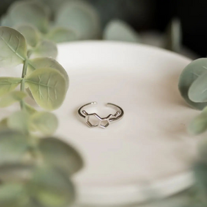 Serotonin molecule ring in silver - chemistry inspired jewellery for science lovers 