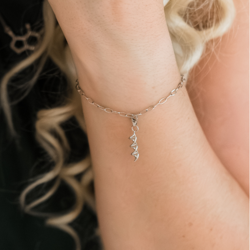 DNA double helix silver charm bracelet - chemistry inspired jewellery for science lovers | My Chemical Gift