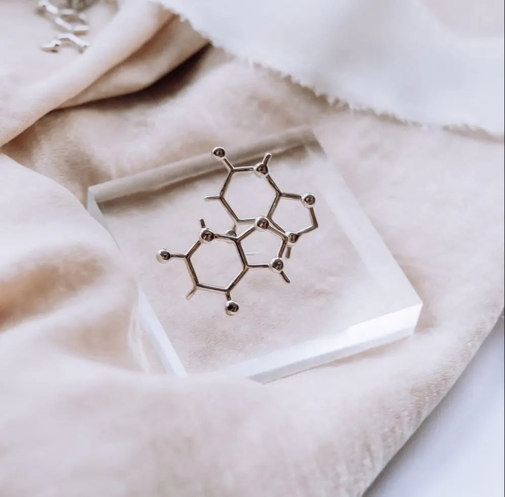 Caffeine molecule earrings in silver - chemistry inspired jewellery gift for coffee lovers 