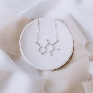 Silver caffeine molecule necklace