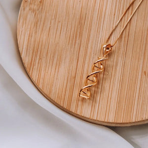 DNA double helix necklace in gold - chemistry inspired jewellery gift for science lovers 