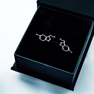 Serotonin molecule earrings in silver - chemistry inspired jewellery gift for science lovers 