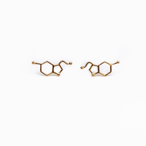 gold serotonin molecule earrings