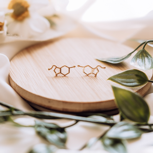 gold serotonin molecule earrings