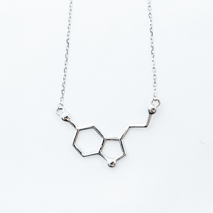 Silver serotonin molecule necklace