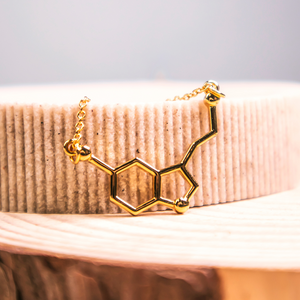 gold serotonin molecule necklace with adjustable chain