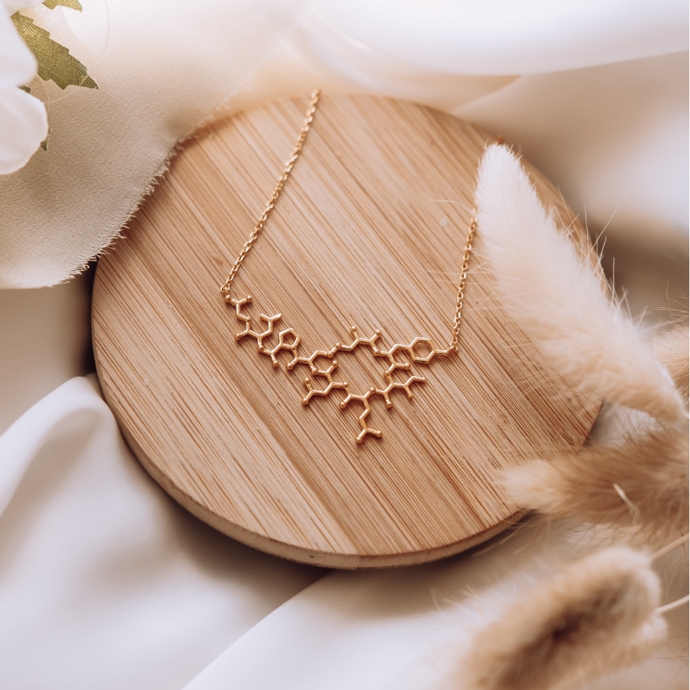 Oxytocin molecule necklace in gold - chemistry inspired jewellery gift for science lovers | My Chemical Gift