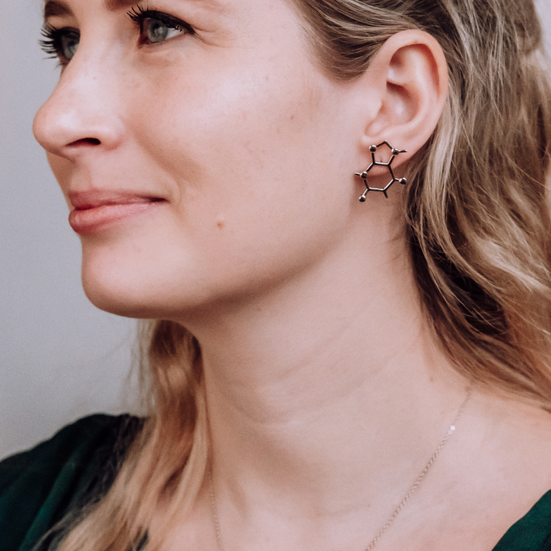 Silver caffeine molecule earrings