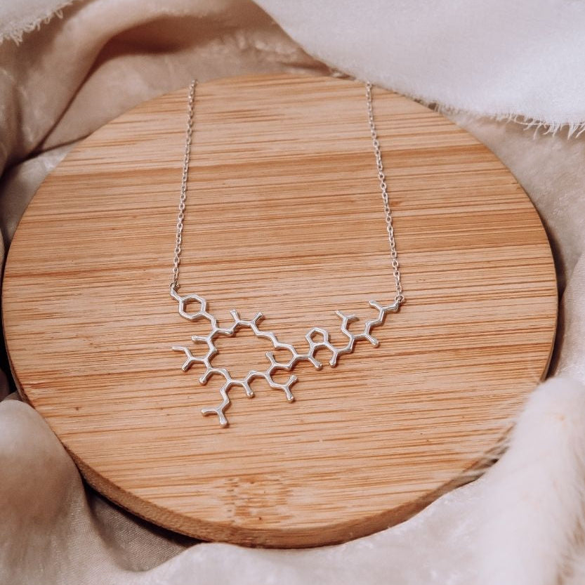 Oxytocin molecule necklace in silver - chemistry inspired jewellery gift for science lovers | My Chemical Gift