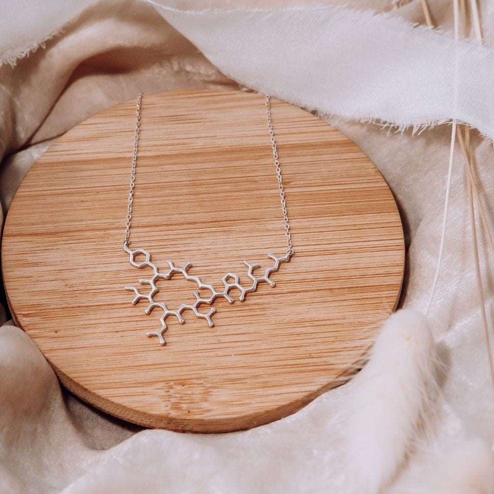 Oxytocin molecule necklace in silver - chemistry inspired jewellery gift for science lovers | My Chemical Gift