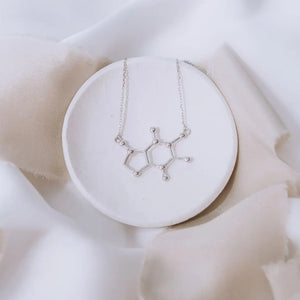Caffeine molecule necklace in silver - chemistry inspired jewellery gift for coffee lovers 