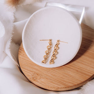 Gold DNA helix earrings | Unique gold helix jewellery for science fans and gift seekers
