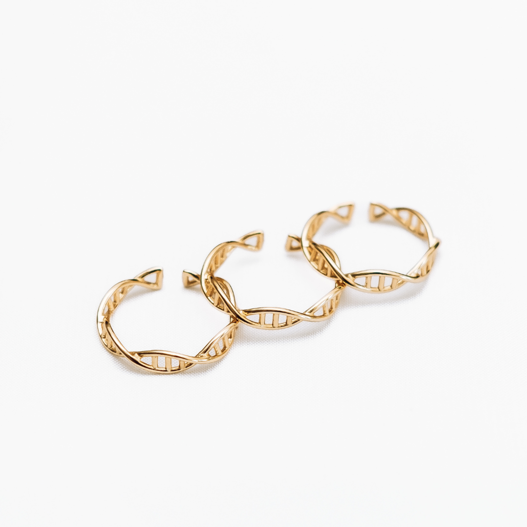 DNA double helix ring in gold - chemistry inspired jewellery gift for science lovers | My Chemical Gift