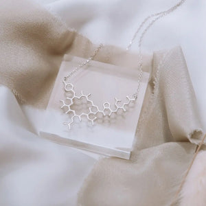 Oxytocin molecule necklace in silver - chemistry inspired jewellery gift for science lovers 